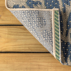 HomeRoots 20' Navy Blue and Green Floral Runner Rug - Durable Indoor/Outdoor Design for High-Traffic Areas 703514