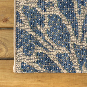 HomeRoots 8' Navy Blue and Green Round Floral Area Rug - Durable Indoor/Outdoor Decor for Any Space! 703517