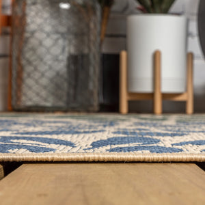 HomeRoots 8' Square Floral Indoor Outdoor Area Rug in Navy Blue and Green – Bold, Durable, Easy Care Decor! 703518