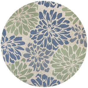 HomeRoots 9' Navy Blue and Green Round Floral Area Rug - Stylish Indoor/Outdoor Accent for Home Décor 703519