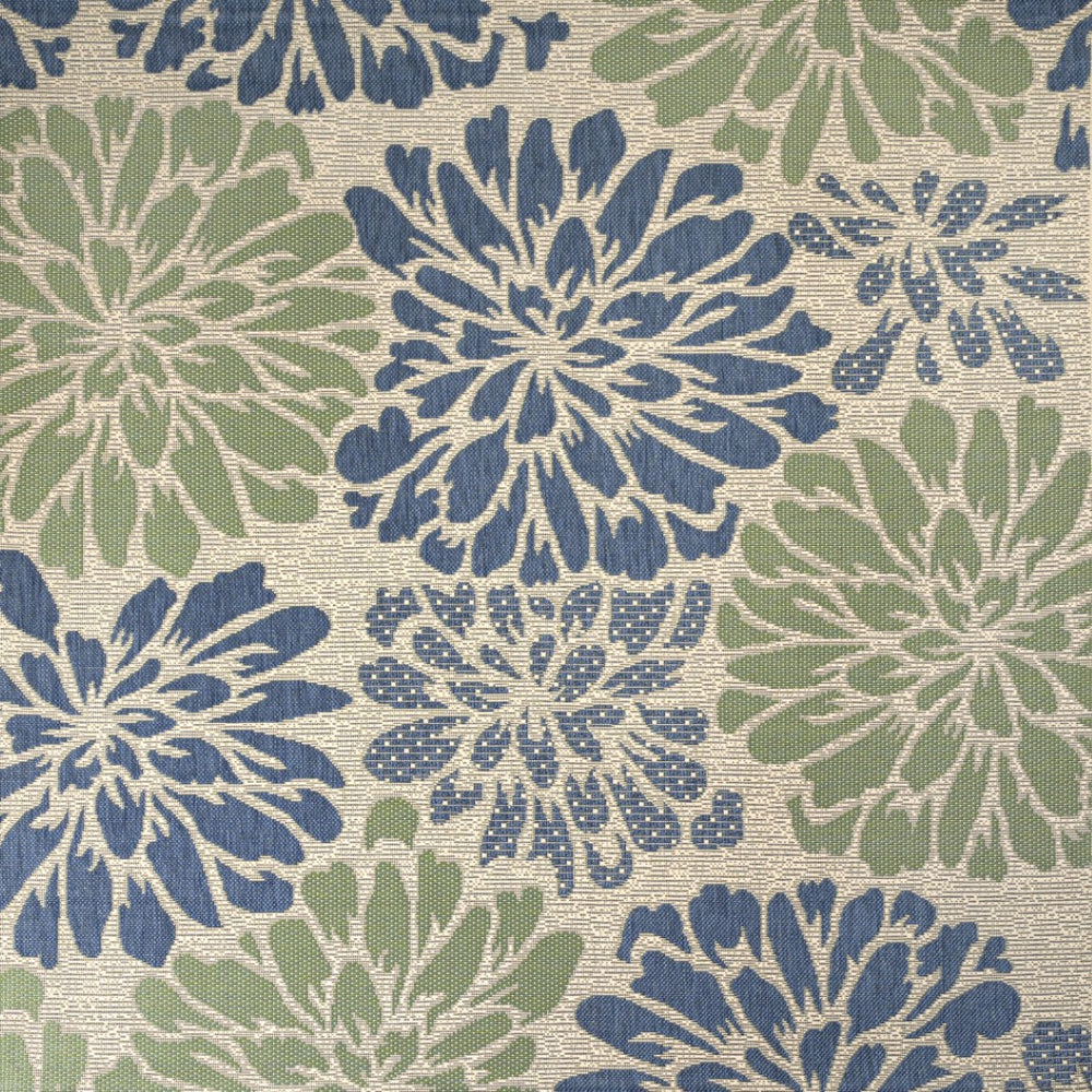 HomeRoots 9' Navy Blue & Green Square Floral Indoor-Outdoor Rug - Durable, Stylish & Easy to Clean for Any Space 703520
