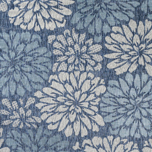 HomeRoots 9' Navy Blue and Aqua Floral Indoor/Outdoor Area Rug - Durable, Stylish, and Easy-Care Square Design 703528