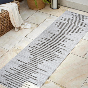 HomeRoots 20' Ivory and Black Striped Runner Rug - Stylish, Durable Indoor/Outdoor Mat for High-Traffic Areas 703530