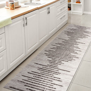 HomeRoots 20' Ivory and Black Striped Runner Rug - Stylish, Durable Indoor/Outdoor Mat for High-Traffic Areas 703530