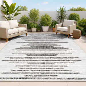 HomeRoots 9' X 12' Classic Ivory and Black Striped Area Rug - Durable, Stylish, Indoor/Outdoor Versatility! 703531