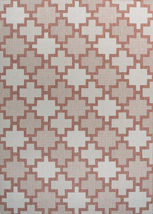 HomeRoots 5' Salmon and Cream Trellis Rug - Stylish Indoor/Outdoor Design, Durable & Easy-Care for Any Space 703534