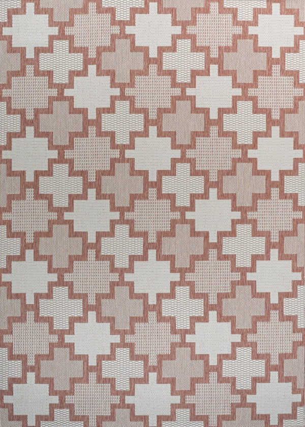 HomeRoots 5' Salmon and Cream Trellis Rug - Stylish Indoor/Outdoor Design, Durable & Easy-Care for Any Space 703534
