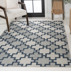 HomeRoots 5' Navy Blue and Cream Trellis Area Rug - Stylish, Durable for Indoor/Outdoor Use, Easy Care Design 703538