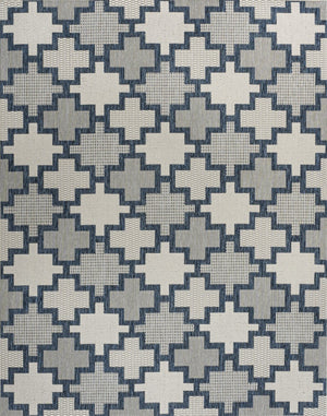 HomeRoots 5' Navy Blue and Cream Trellis Area Rug - Stylish, Durable for Indoor/Outdoor Use, Easy Care Design 703538
