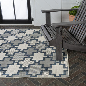 HomeRoots 5' Navy Blue and Cream Trellis Area Rug - Stylish, Durable for Indoor/Outdoor Use, Easy Care Design 703538