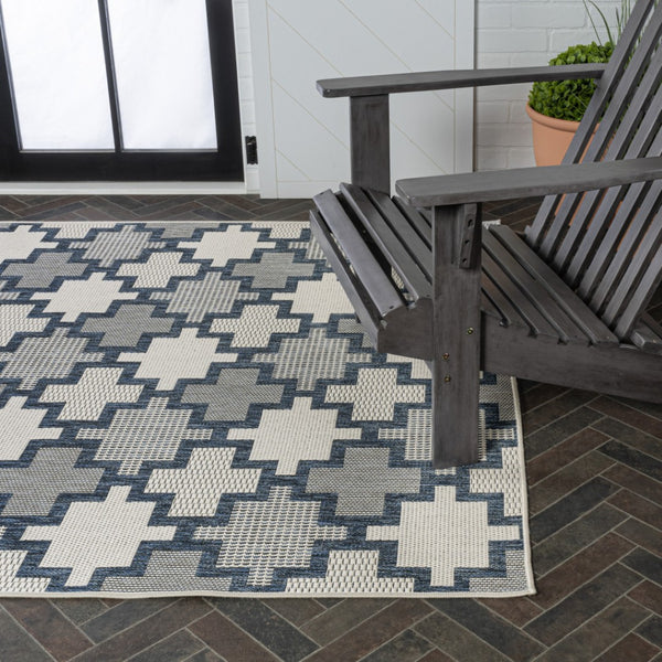 HomeRoots 5' Navy Blue and Cream Trellis Area Rug - Stylish, Durable for Indoor/Outdoor Use, Easy Care Design 703538