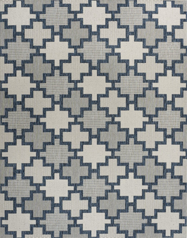 HomeRoots 8' X 10' Navy Blue & Cream Trellis Area Rug – Stylish, Durable, Indoor/Outdoor Essential for Any Space 703539