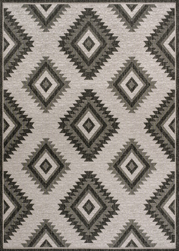 HomeRoots 5' X 8' Elegant Black and Cream Moroccan Area Rug - Durable, Indoor/Outdoor, Low-Maintenance Style 703542