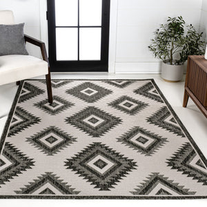 HomeRoots 5' X 8' Elegant Black and Cream Moroccan Area Rug - Durable, Indoor/Outdoor, Low-Maintenance Style 703542
