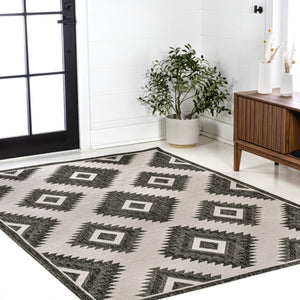 HomeRoots 5' X 8' Elegant Black and Cream Moroccan Area Rug - Durable, Indoor/Outdoor, Low-Maintenance Style 703542