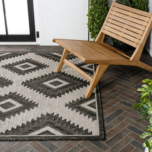 HomeRoots 5' X 8' Elegant Black and Cream Moroccan Area Rug - Durable, Indoor/Outdoor, Low-Maintenance Style 703542