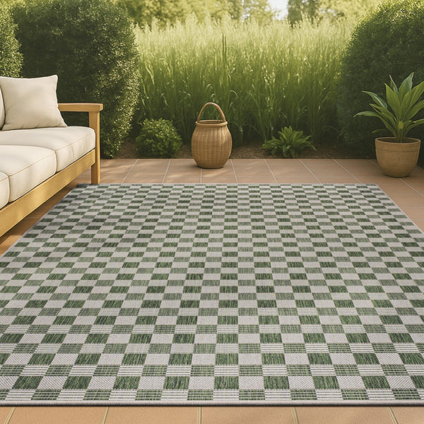 HomeRoots 8' X 10' Geometric Green and Cream Area Rug for Indoor-Outdoor Style, Durable, Easy-Clean & Chic 703547