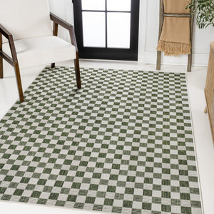 HomeRoots 8' X 10' Geometric Green and Cream Area Rug for Indoor-Outdoor Style, Durable, Easy-Clean & Chic 703547