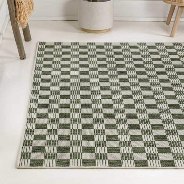 HomeRoots 8' X 10' Geometric Green and Cream Area Rug for Indoor-Outdoor Style, Durable, Easy-Clean & Chic 703547
