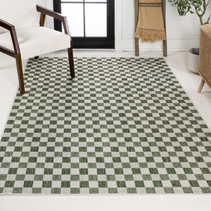 HomeRoots 8' X 10' Geometric Green and Cream Area Rug for Indoor-Outdoor Style, Durable, Easy-Clean & Chic 703547