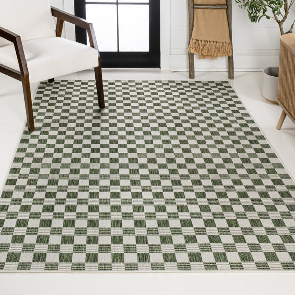 HomeRoots 8' X 10' Geometric Green and Cream Area Rug for Indoor-Outdoor Style, Durable, Easy-Clean & Chic 703547