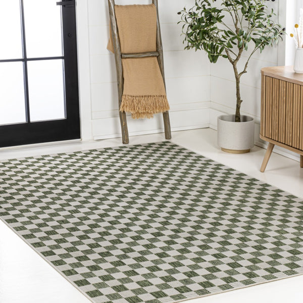 HomeRoots 8' X 10' Geometric Green and Cream Area Rug for Indoor-Outdoor Style, Durable, Easy-Clean & Chic 703547
