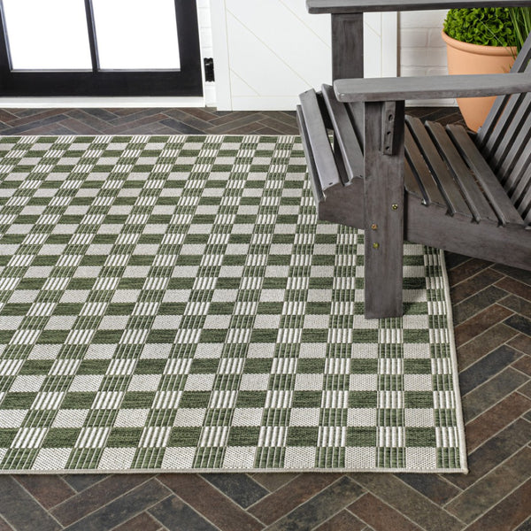 HomeRoots 8' X 10' Geometric Green and Cream Area Rug for Indoor-Outdoor Style, Durable, Easy-Clean & Chic 703547