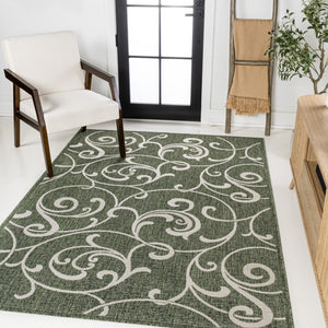 HomeRoots 5' Green and Cream Floral Area Rug – Versatile Indoor/Outdoor Design, Durable, Easy Care, Timeless Elegance 703550