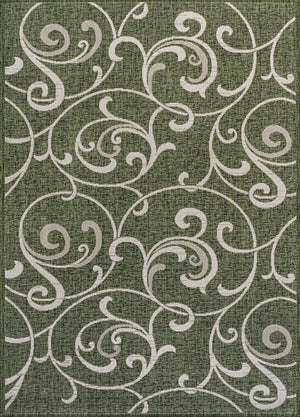 HomeRoots 5' Green and Cream Floral Area Rug – Versatile Indoor/Outdoor Design, Durable, Easy Care, Timeless Elegance 703550