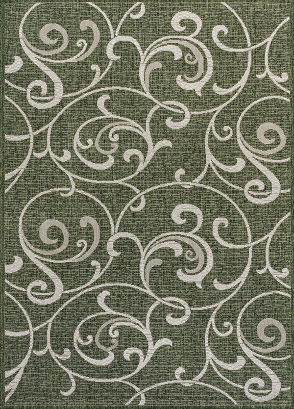 HomeRoots 5' Green and Cream Floral Area Rug – Versatile Indoor/Outdoor Design, Durable, Easy Care, Timeless Elegance 703550