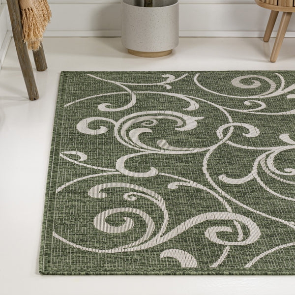 HomeRoots 5' Green and Cream Floral Area Rug – Versatile Indoor/Outdoor Design, Durable, Easy Care, Timeless Elegance 703550