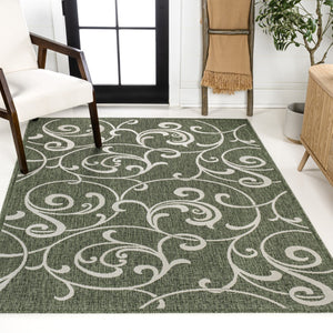 HomeRoots 5' Green and Cream Floral Area Rug – Versatile Indoor/Outdoor Design, Durable, Easy Care, Timeless Elegance 703550