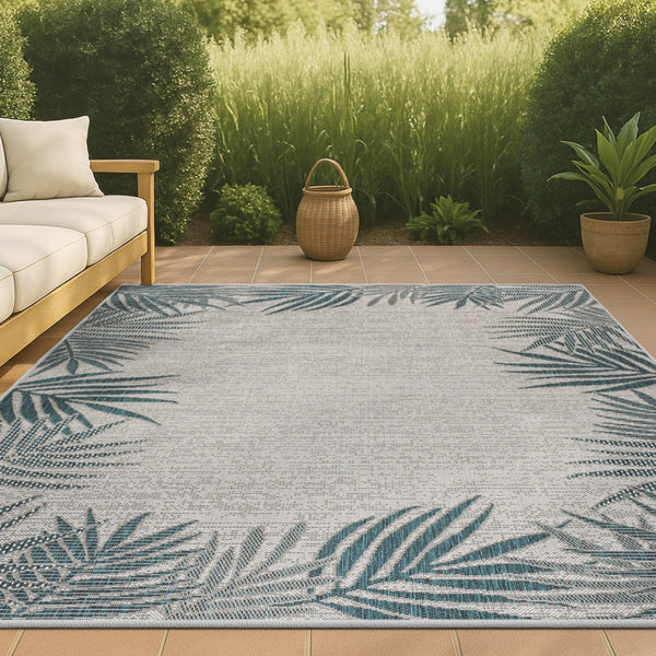 HomeRoots 8' X 10' Blue and Cream Floral Area Rug - Stylish Indoor/Outdoor Rug with Durable, Easy-Care Design 703555