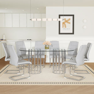 English Elm Black Wood Grain Mdf Dining Table Set Seats Four with Suede Upholstered Chairs Light Gray,Silver,Transparent W1151S04737