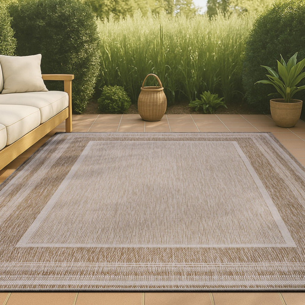 HomeRoots 5' X 8' Beige and Cream Indoor-Outdoor Area Rug – Stylish, Durable, Low-Profile Design for Any Space 703558