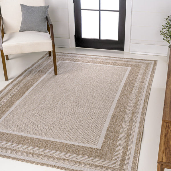 HomeRoots 5' X 8' Beige and Cream Indoor-Outdoor Area Rug – Stylish, Durable, Low-Profile Design for Any Space 703558
