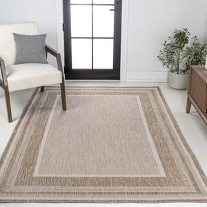 HomeRoots 5' X 8' Beige and Cream Indoor-Outdoor Area Rug – Stylish, Durable, Low-Profile Design for Any Space 703558