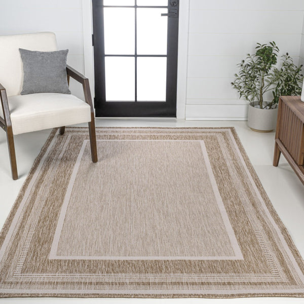 HomeRoots 5' X 8' Beige and Cream Indoor-Outdoor Area Rug – Stylish, Durable, Low-Profile Design for Any Space 703558