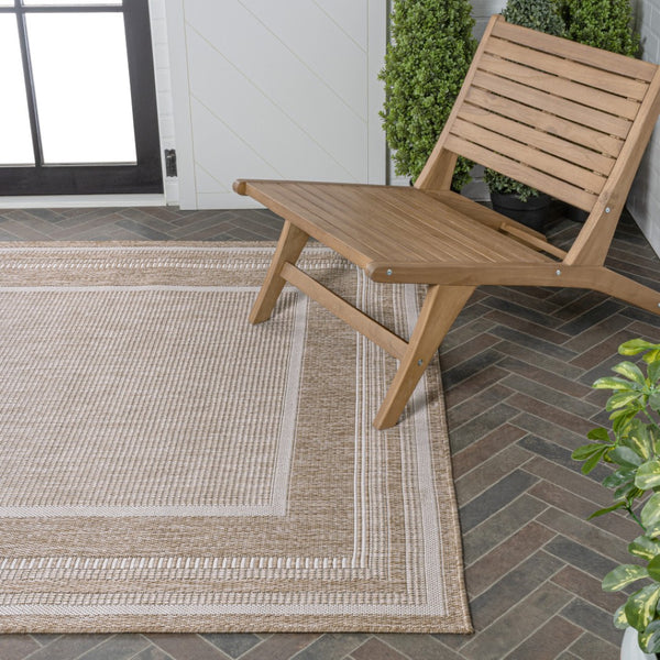 HomeRoots 5' X 8' Beige and Cream Indoor-Outdoor Area Rug – Stylish, Durable, Low-Profile Design for Any Space 703558