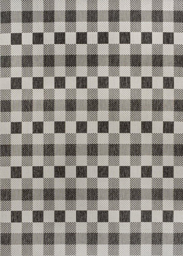 HomeRoots 5' Black and Cream Geometric Area Rug - Modern Indoor Outdoor Accent for Stylish Living Spaces 703574