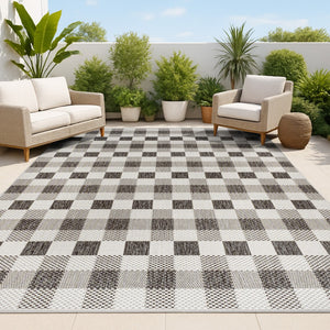 HomeRoots 8' X 10' Black and Cream Geometric Area Rug – Durable, Stylish, Indoor/Outdoor, Easy-Care Design 703575