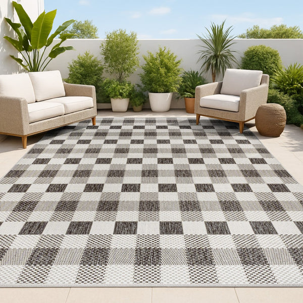 HomeRoots 8' X 10' Black and Cream Geometric Area Rug – Durable, Stylish, Indoor/Outdoor, Easy-Care Design 703575