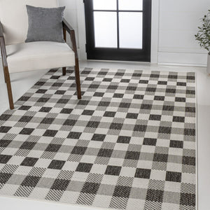 HomeRoots 8' X 10' Black and Cream Geometric Area Rug – Durable, Stylish, Indoor/Outdoor, Easy-Care Design 703575