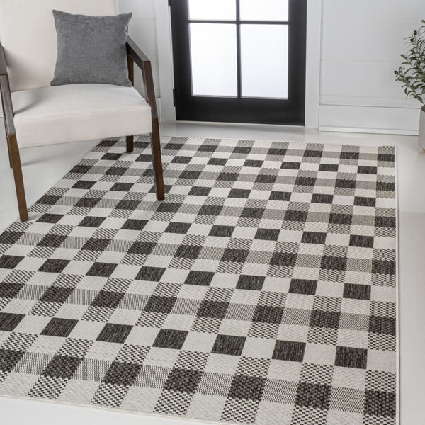 HomeRoots 8' X 10' Black and Cream Geometric Area Rug – Durable, Stylish, Indoor/Outdoor, Easy-Care Design 703575