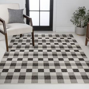 HomeRoots 8' X 10' Black and Cream Geometric Area Rug – Durable, Stylish, Indoor/Outdoor, Easy-Care Design 703575