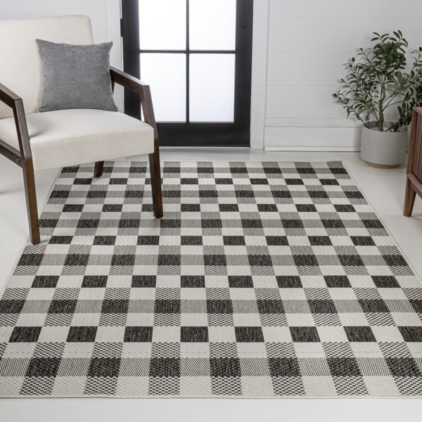 HomeRoots 8' X 10' Black and Cream Geometric Area Rug – Durable, Stylish, Indoor/Outdoor, Easy-Care Design 703575