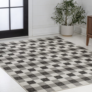 HomeRoots 8' X 10' Black and Cream Geometric Area Rug – Durable, Stylish, Indoor/Outdoor, Easy-Care Design 703575