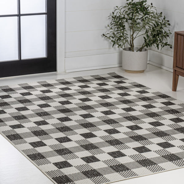 HomeRoots 8' X 10' Black and Cream Geometric Area Rug – Durable, Stylish, Indoor/Outdoor, Easy-Care Design 703575