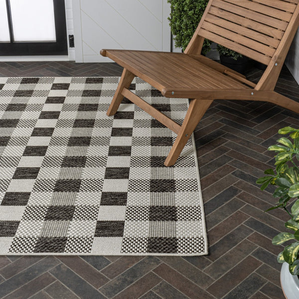 HomeRoots 8' X 10' Black and Cream Geometric Area Rug – Durable, Stylish, Indoor/Outdoor, Easy-Care Design 703575
