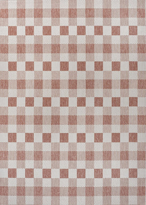 HomeRoots 5' Salmon & Cream Geometric Area Rug - Indoor/Outdoor, Stylish, Durable, Easy Care for Modern Spaces 703578